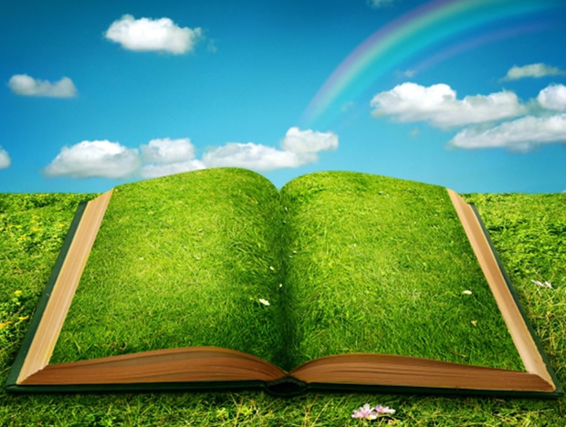 一本翻开的书每一页都是绿色――环保PPT模板
